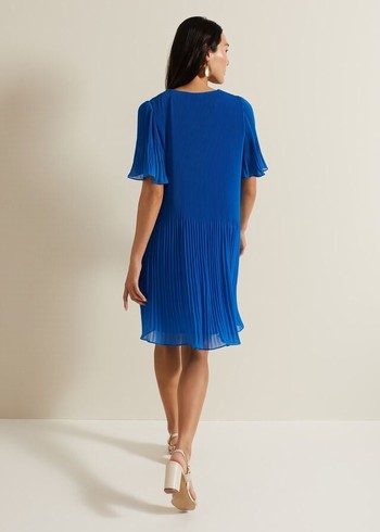 Phase Eight Annabel Pleated Dress Blue USA | 2491708-LT